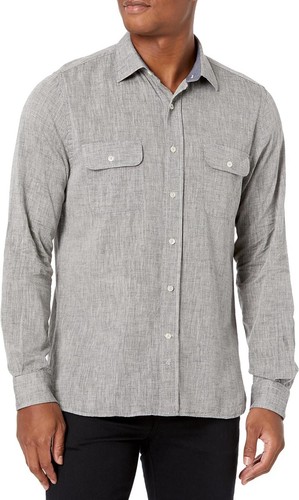Camicia con bottoni Hickey Freeman NUOVA da uomo misto lino taglia 3XL XXXL grigia nuova con etichette $110