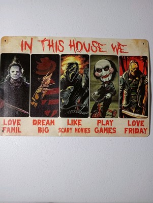 Halloween Metal sign  In This House We.. Man cave Garage Spooky Horror Movie 