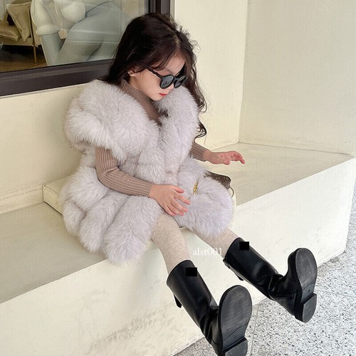 Kids Girls Winter Cute Fox Fur Vests Jacket Windproof Warm Coats Outerwear - Picture 11 of 20