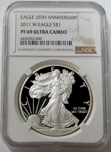 2011 W PROOF $1 AMERICAN SILVER EAGLE ANNIVERSARY 1 oz COIN NGC PF 69 UC