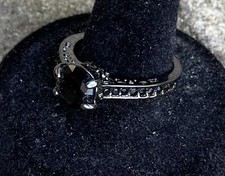 Black Onyx CZ  Side Rows Stainless Steel Ring Band SZ 9