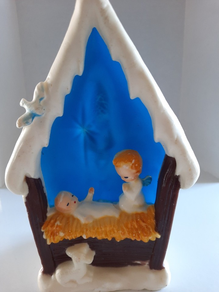 Vintage Gurley Christmas Wax Manger Nativity Glow Star Scene w/o Candle