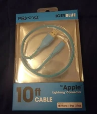 PRIMO 10 Foot iPhone Lightning Nylon Cable Charger In Icey Blue (BRAND NEW)