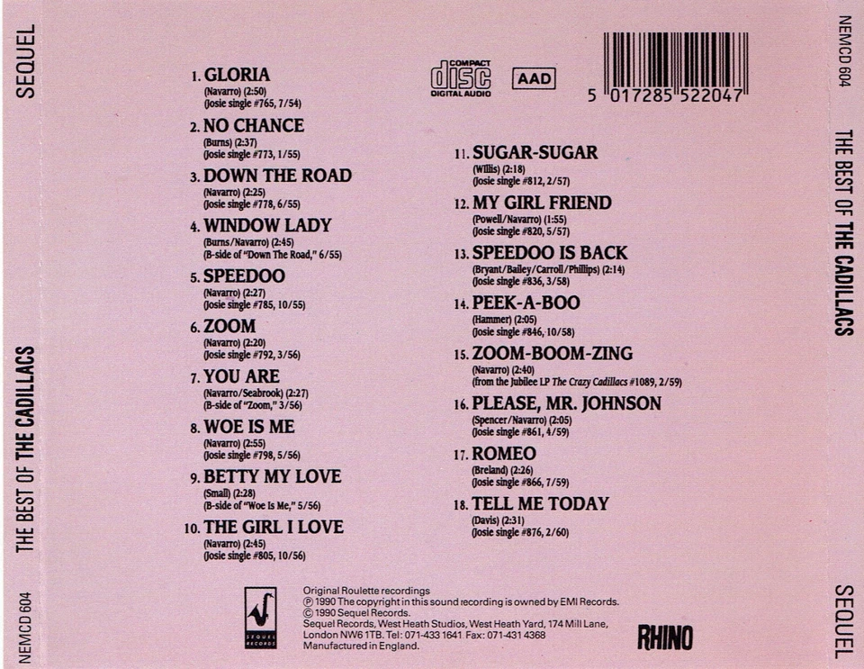 (CD) The Cadillacs – The Best Of The Cadillacs -  Speedoo, Peek-A-Boo, Gloria - Bild 2 von 2