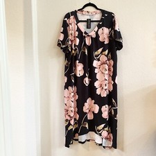 Ekouaer New Women's Midi Floral Pullover Shirt Dress Peach Pink Black Plus XXXL