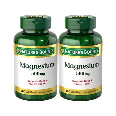 Nature's Bounty Magnesium Supplements 500mg Tablets, 200 Count (Pack of 2) 