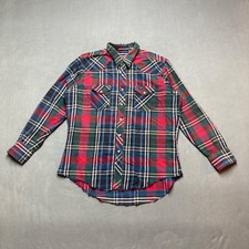 Wrangler Shirt Mens XL Red Plaid Pearl Snap Collared 18-36 X-Long Tails VTG USA