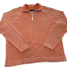 Tommy Bahama Sweater Mens Large Orange 1/4 Zip Knit Pullover Cotton