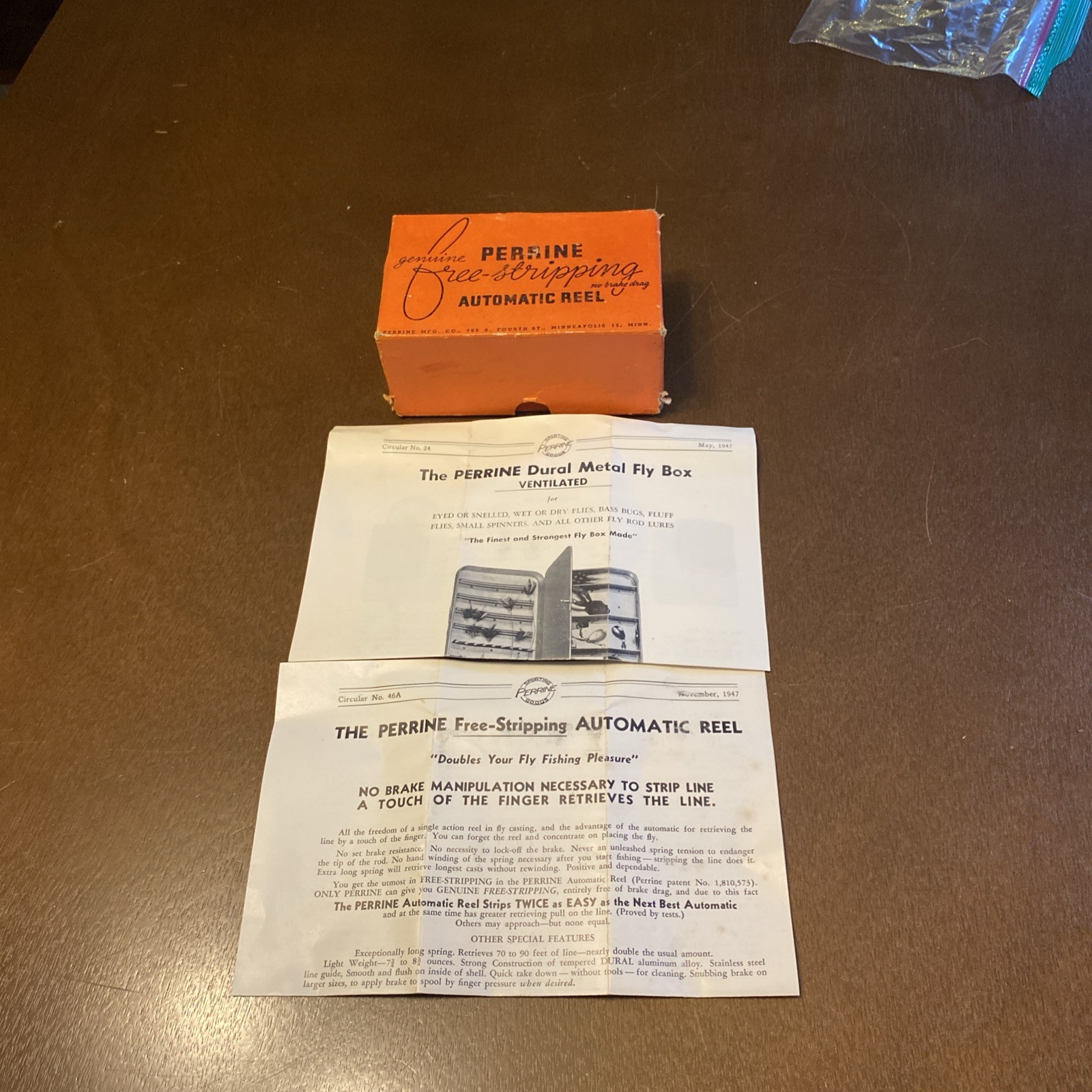 BOX ONLY VTG Perrine Mfg. Co. Free Stripping No. 80 Automatic Fly Fishing Reel