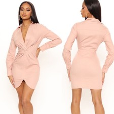 Fashion Nova Keep It Profesh Shirt Dress Blush