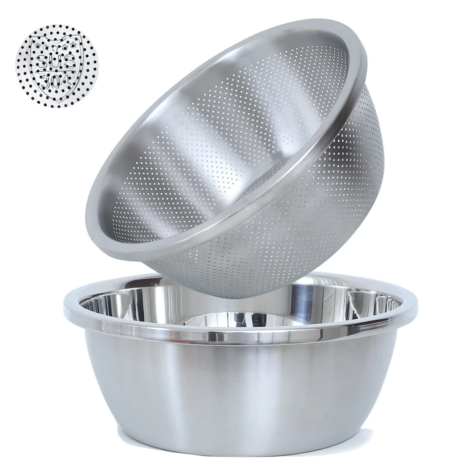 304 Stainless Steel Microporous Colander, 3.5QT Large Capacity with Mixing Bo...