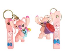 Set Of Two Keychains Lilo and Stitch Angel Holding Flowers 3DBag Charm Pendant