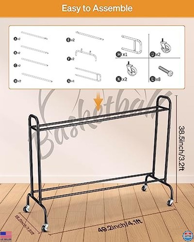 Tilt Basketball Rack - Ball Storage Holder & Shooting Training Cart with Wheels - Picture 5 of 6