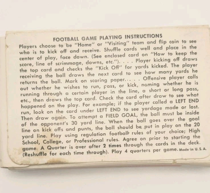 Juego de cartas de fútbol americano vintage Warren años 70 reglas completas incluidas deportes retro Foto 2 de 3