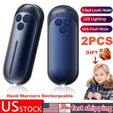 2 Pack In/Outdoor Rechargeable Hand Warmers 5 Heater w/LED /SOS/Strobe Camp Gift