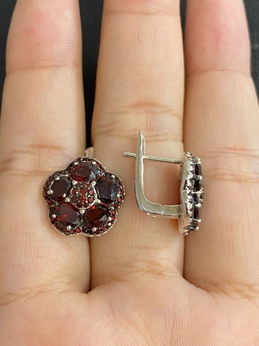 NATURAL GARNET 4X5 GARNET DIAMOND CUT STERLING SILVER 925 RING EARRING - 第 6/13 張圖片