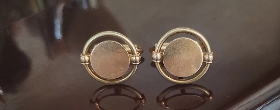 Abotoaduras masculinas vintage de sobreposição de ouro pesado Krementz 14kt com cabashons citrinos. - Imagem 4 de 4