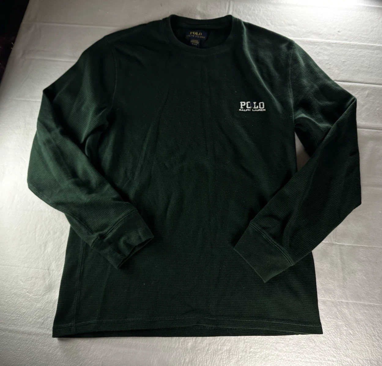 Polo Ralph Lauren Waffle Knit Sweater Men's Medium Green Thermal Sweatshirt