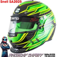 Zamp RZ-67D Auto Racing Helmet Flo Green/Light Green Carbon Graphic Snell SA2025