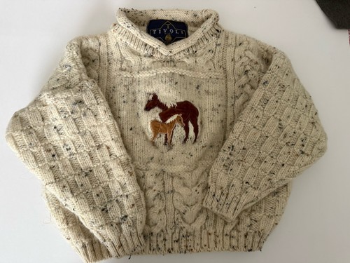 Tivoli Aran Wool Chunky Cable Knit Children's Sweater - Age 4/5 Horses