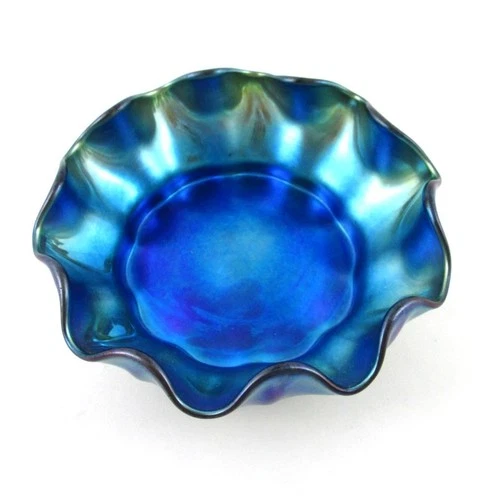 L.C. TIFFANY - 4" Master OPEN SALT Dish - FAVRILE #1254, iridescent BLUE antique