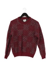 Ben Sherman Women's Jumper M Red Geometric Acrylic with Wool Crew Neck Pullover