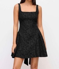 CIDER Black Floral Jacquard Square Neck Strappy Bow Zip Lined Mini Dress 1XL
