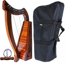 Irish Celtic Style Rosewood Borwn Harp  12  15 Strings with Bag and Tuning kay