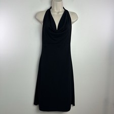 Y2K Halter Drape VNeck Dress L Black Fairy Grunge Whimsigoth Goth Rave Coquette