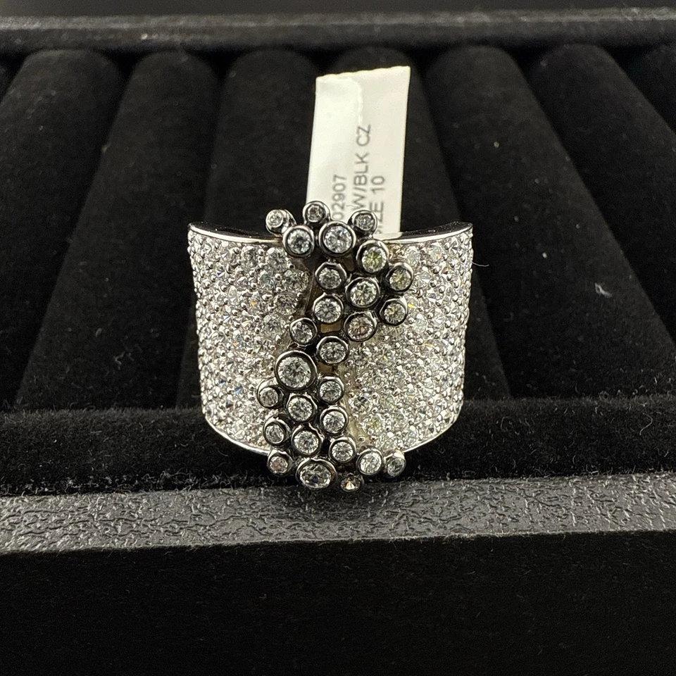 Sonia B Bitton Ring Sterling Silver CZ  Pave Clear Lunette Sz 9.5-10 Statement - Image 2 of 4