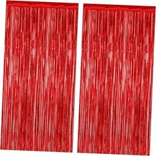 2 Pack Tinsel Backdrop, 3.28 FT x 7.05 FT Fringe Curtains Foil Tinsel 2 PCS Red