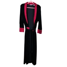 VTG 90s Delicates Velour Black Crimson Robe Sz Medium Fairycore Romantic
