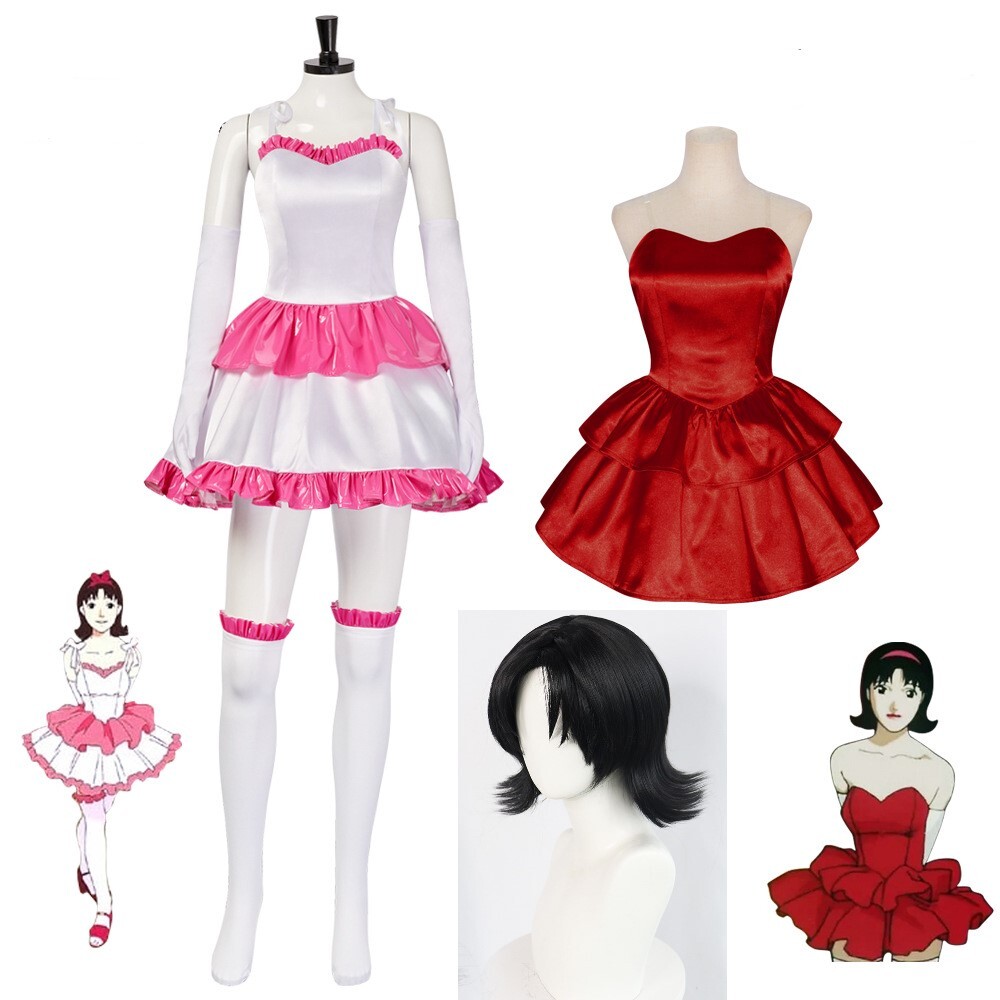 mima perfect blue red dress Perfect Blue Cosplay Mima Costume Red Strapless Dress Headband Pink Dress  Wig