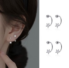 Women Girls Star CZ Crystal Small Huggie Hoop Earrings Trendy Stud Earrings 2pcs