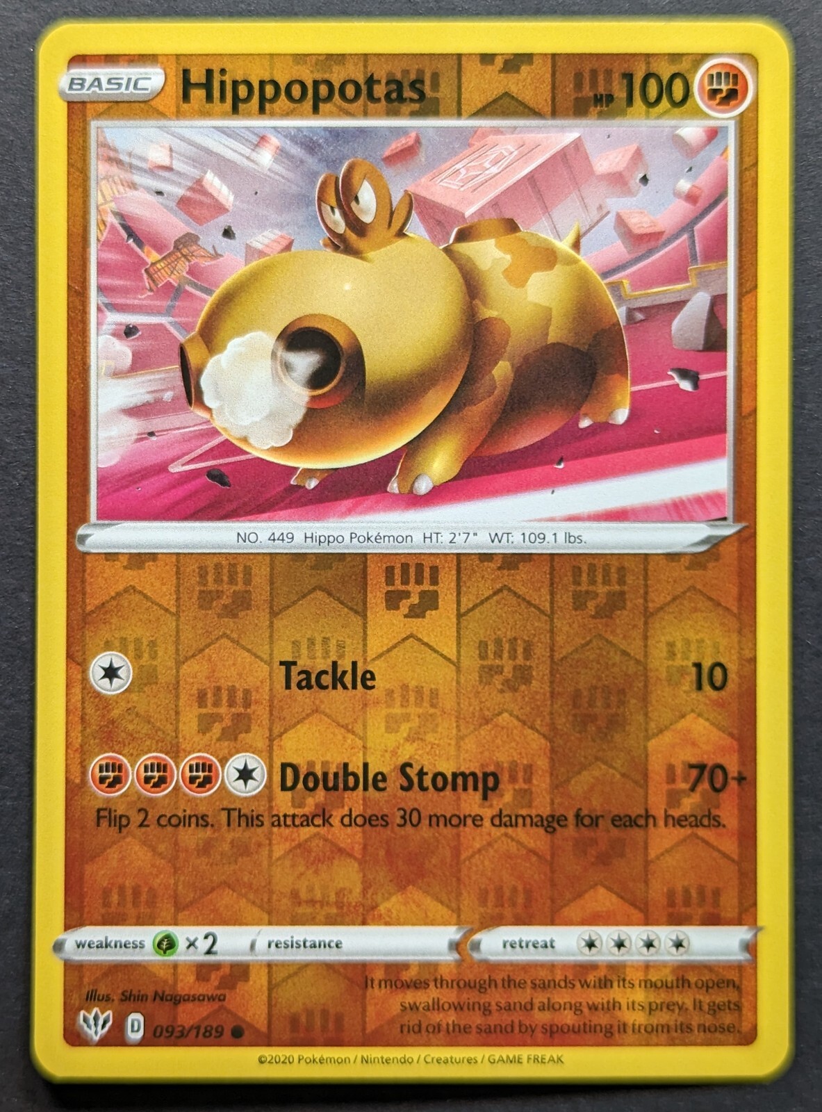 Hippopotas 2020 Darkness Ablaze Reverse Holo Pokemon Card 093/189 (NM)