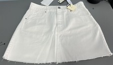 Tgla Francesca  s White Denim Mini Skirt Frayed Raw Hem Size S NEW