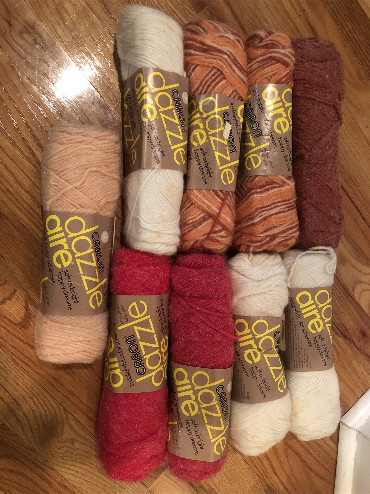 Caron Dazzleaire Yarn Lot Of 9 Peach Offwhite Red Brown Peach eBay