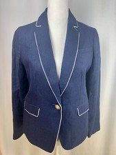 Talbots Navy Blue Linen Blazer Womens 2P Career Wear Preppy Boarding School NEW