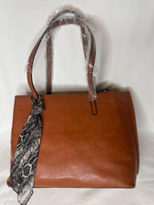 Mondani New York Harper Shoulder Handbag Cognac Faux Leather W Scarf Snap New