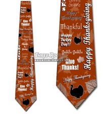 Happy Thanksgiving Turkey Leaves Collage- Burnt Orange- Mens Tie New
