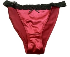 Women Panties,bikinis ILUSION Size L. Red Satin Soft W/Fishnet Waistband decorat