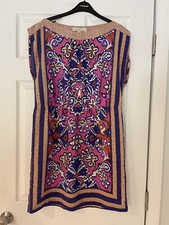 ANN TAYLOR LOFT silky Sleevess Dress In Pink And Purple Batik Print - Medium
