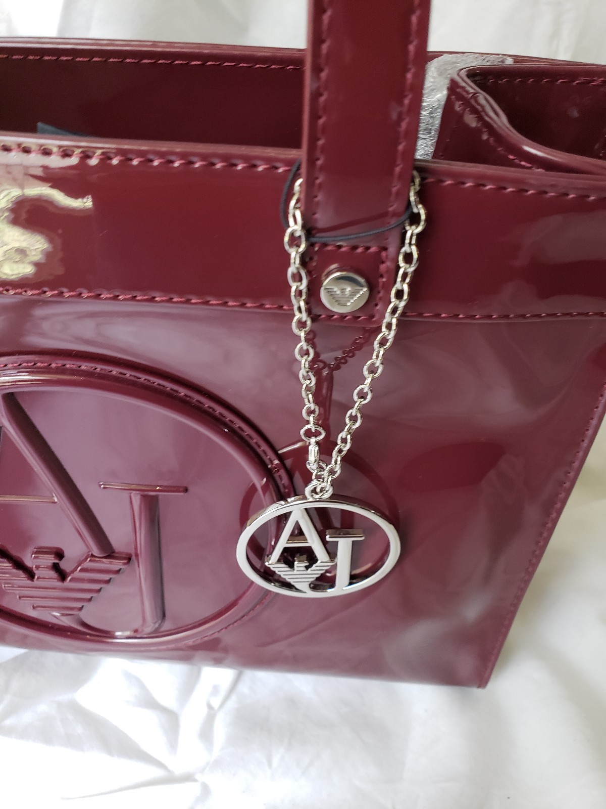 Beautiful ARMANI JEANS purse pvc burgundy women tote/shoulder with dust
