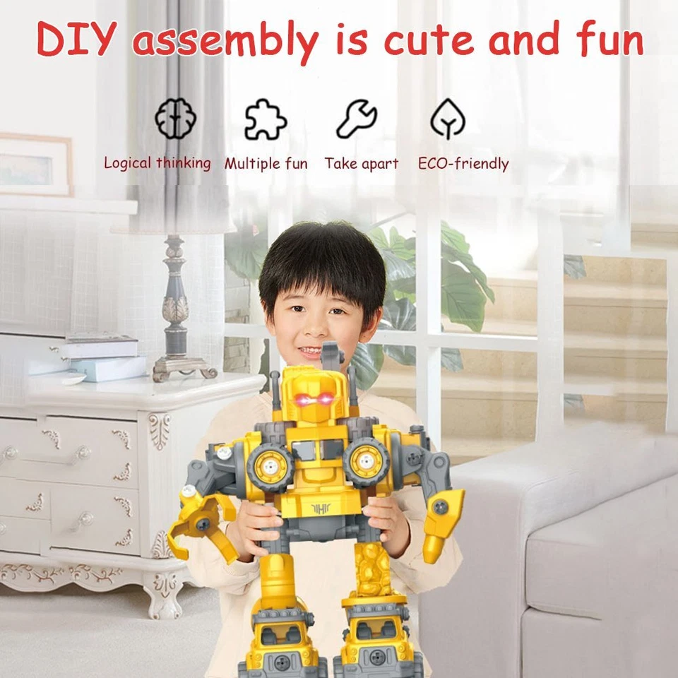 Juego de vehículos robot juguetes 5 en 1 para desmontar vehículos transformar STEM juguetes de construcción Foto 3 de 4