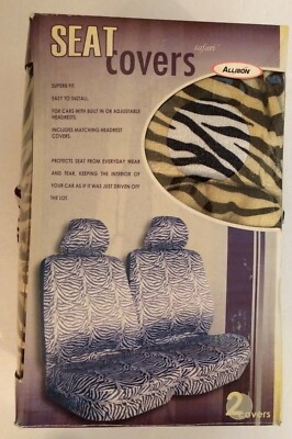 2 Allison Safari Zebra Bucket Seat Covers+Head Rest Covers (4 Adjustable H/R) 
