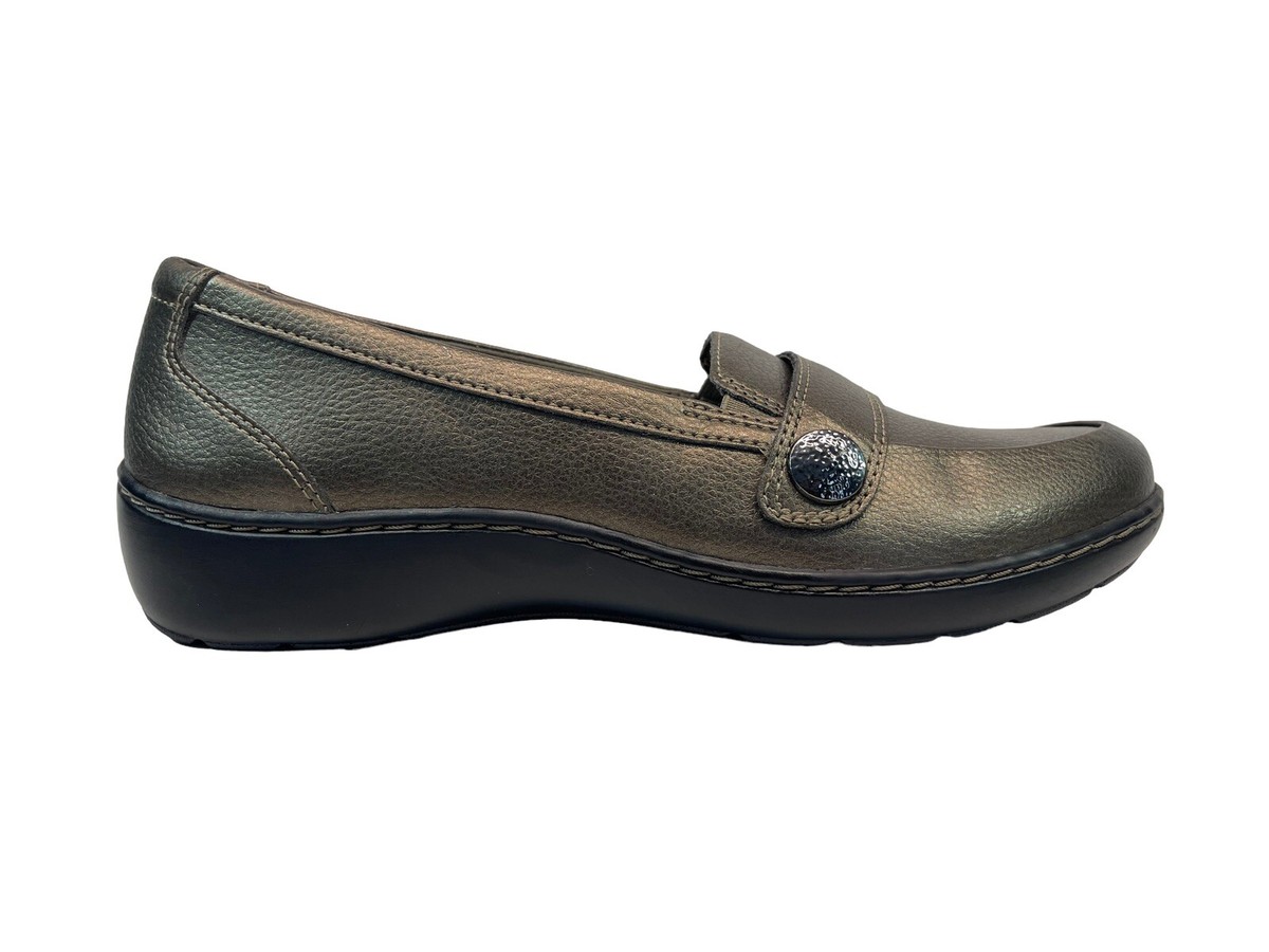 Clarks Women's Shoes Gray Metallic Cora Daisy Loafers Size M
