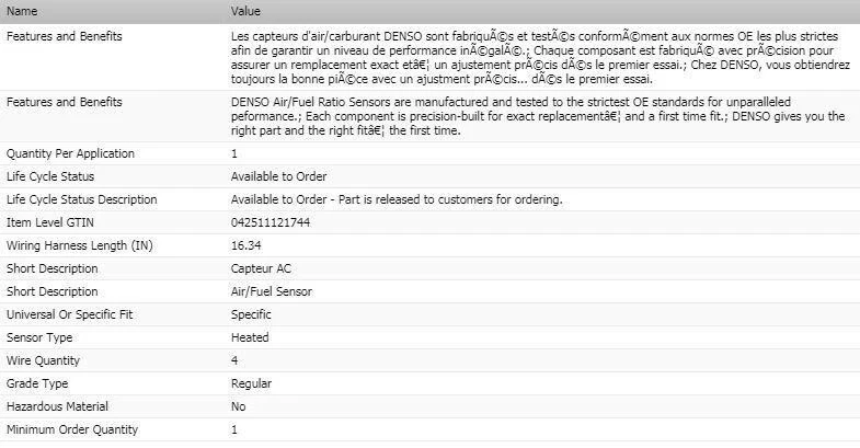 Oxygen Sensor Air/Fuel Ratio Upstream DENSO for 2013-2015 TOYOTA TACOMA - Image 2 of 4