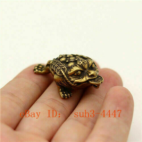 Chinese Exquisite Copper Brass Toad Small Fengshui Statue Ornament