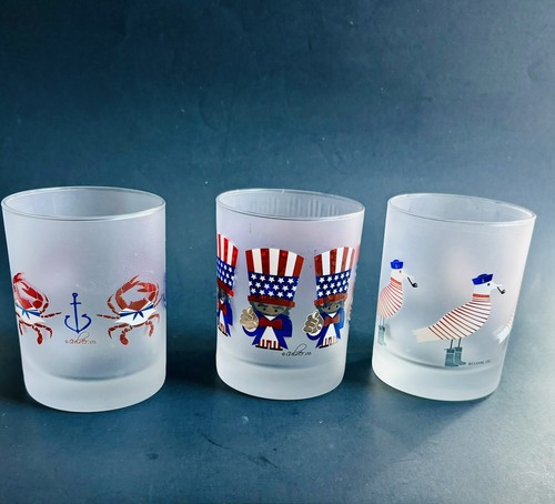 Culver 4th Of July Patriotic Uncle Sam Frosted Tumbler Drinking Glasses Set Of 3 - Picture 2 of 22
