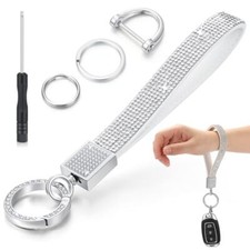 Bling Stras Skórzany brelok samochodowy 4,72 cala Uchwyt na klucze z białym